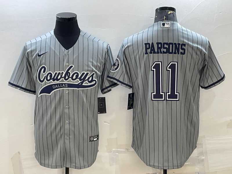 Mens Dallas Cowboys #11 Micah Parsons Grey With Patch Cool Base Stitched Baseball Jersey